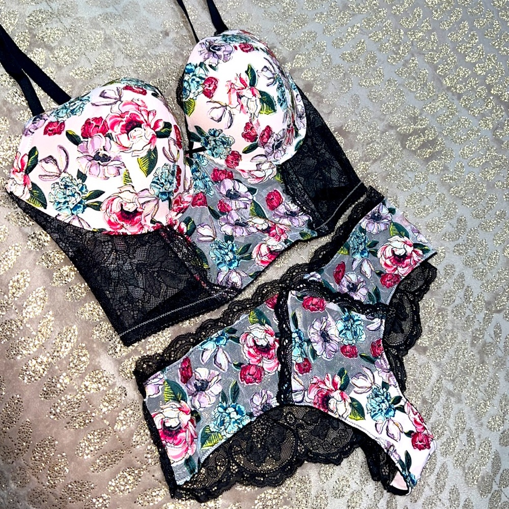 VS Lace Floral Very Sexy Push Up Bra & Cheeky Panty
